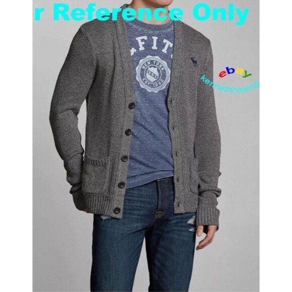 Y2K Style ABERCROMBIE & FITCH MACINTYRE BRIDGE CARDIGAN SWEATER GREY MENS SIZE S - Picture 1 of 8